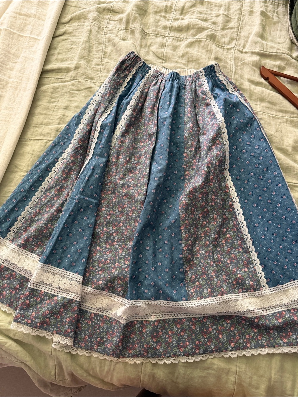 Blue Floral Lace-Trim A-Line Skirt - Picture 1 of 2